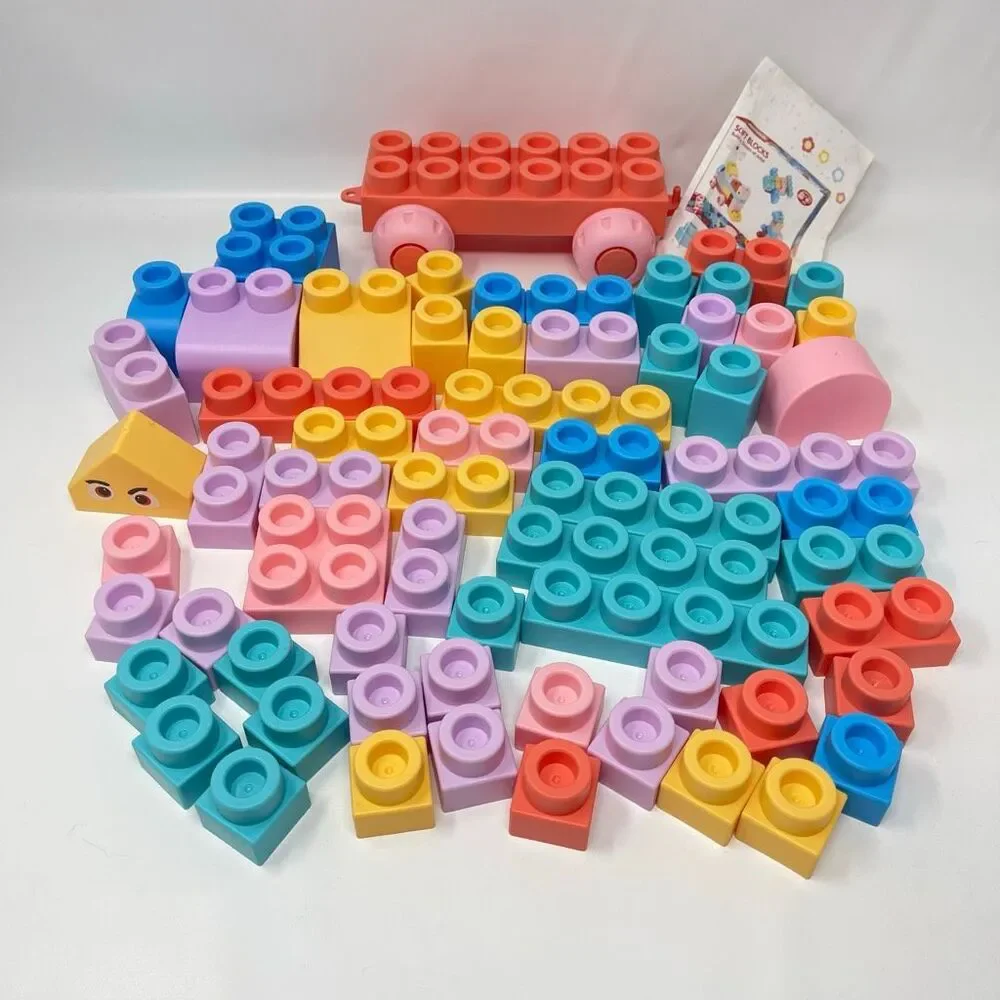Abbabby Soft Building Block Set for Toddler Preschool Toy 63 Pieces Pastel